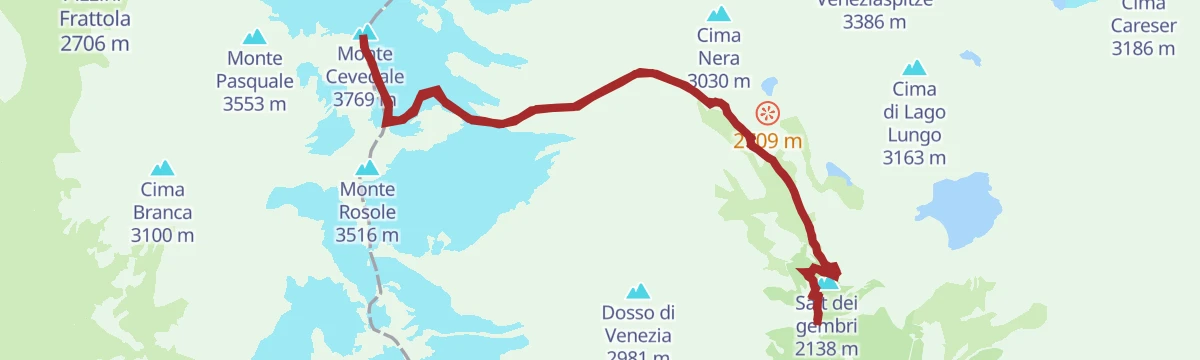 Route map: Monte Cevedale and its glaciers